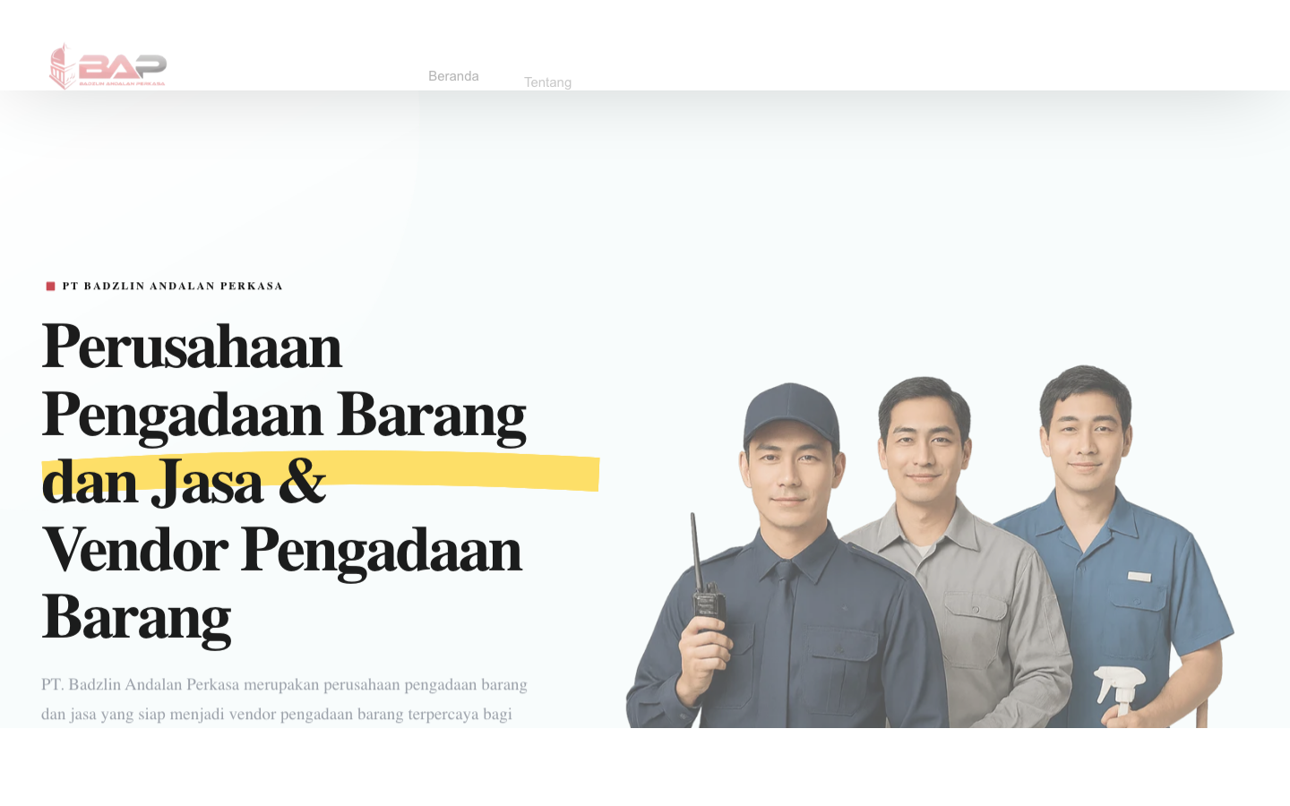 Screenshot bapgeneraltrading.com — website korporat PT Badzlin Andalan Perkasa