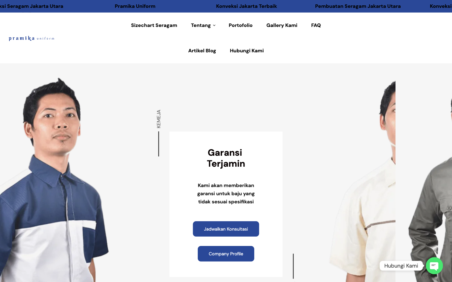Screenshot pramikauniform.com — website B2B Pramika Uniform